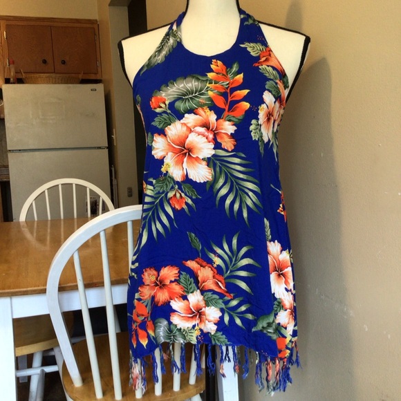 Indocraft Imports. Royal Blue Colorful Flowered Backless Shirt. 10-12. - Picture 2 of 9